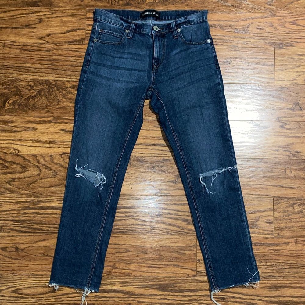 EXPRESS Girlfriend Denim Distressed Medium Wash Jeans Women Size 2